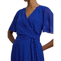 Polka-Dot Belted Crinkle Georgette Dress