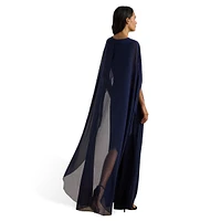 Georgette Column Gown With Sheer Cape Overlay