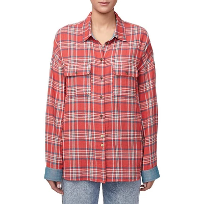 Malena Contrast-Cuff Plaid Shirt