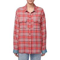 Malena Contrast-Cuff Plaid Shirt