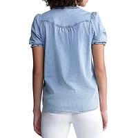Lenore Puff-Sleeve Denim Popver Shirt