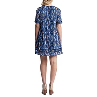 Risette Printed Pom-Pom Trim Mini Dress