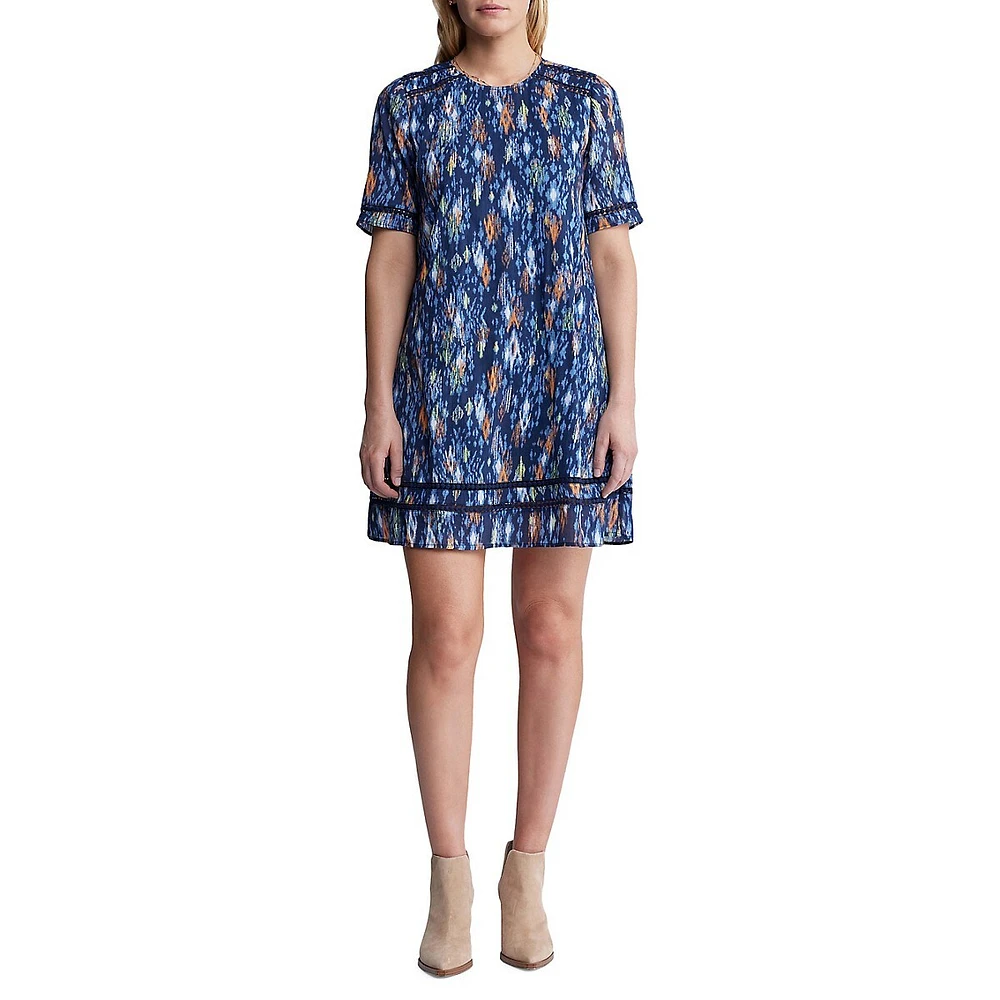 Risette Printed Pom-Pom Trim Mini Dress