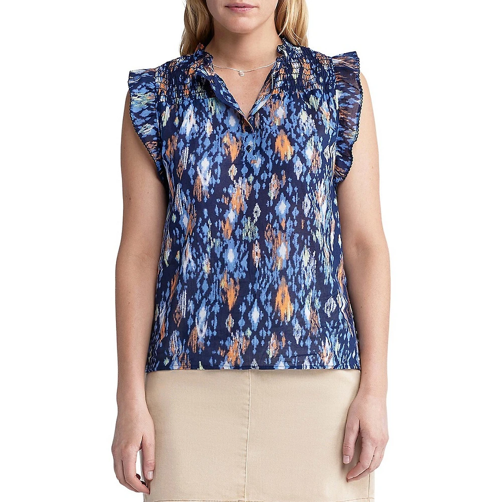 Cinza Printed Flutter-Sleeve Top