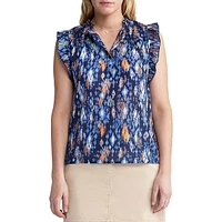 Cinza Printed Flutter-Sleeve Top