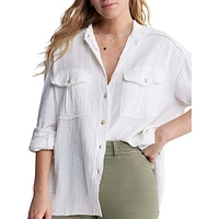 Taylee Oversized Textured Cotton Blouse