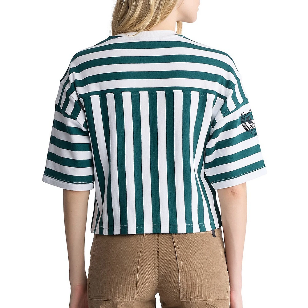 Kenza Striped Short-Sleeve Boxy Cropped Top