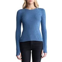 Zoella Rib-Knit Crewneck Thumbhole Sweater