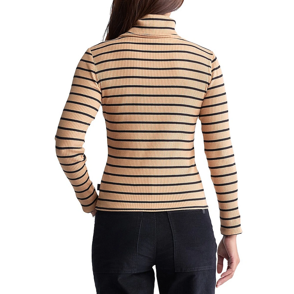 Mavra Striped Ribbed Turtleneck Top