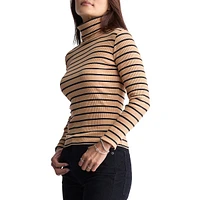 Mavra Striped Ribbed Turtleneck Top