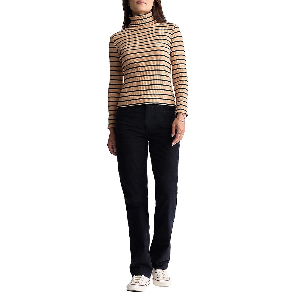 Mavra Striped Ribbed Turtleneck Top