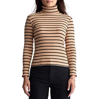 Mavra Striped Ribbed Turtleneck Top