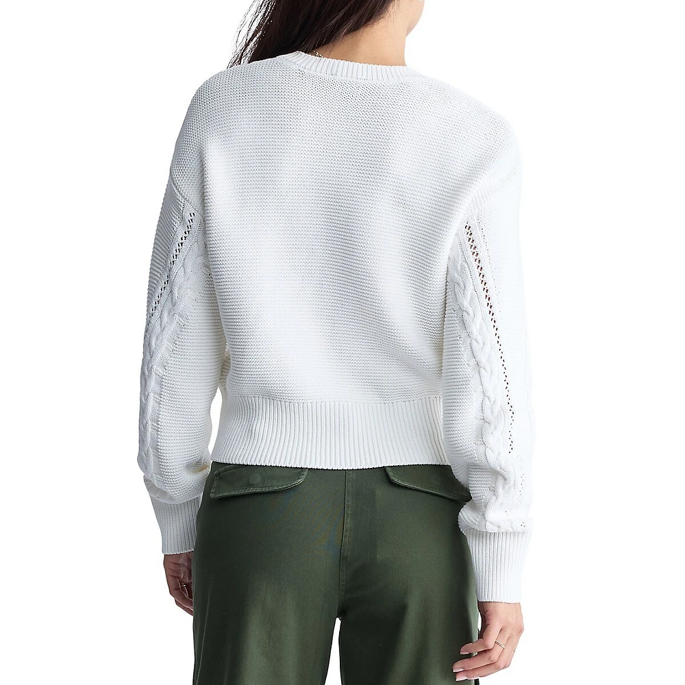 Camellia Openwork-Detail Cable-Knit Sweater
