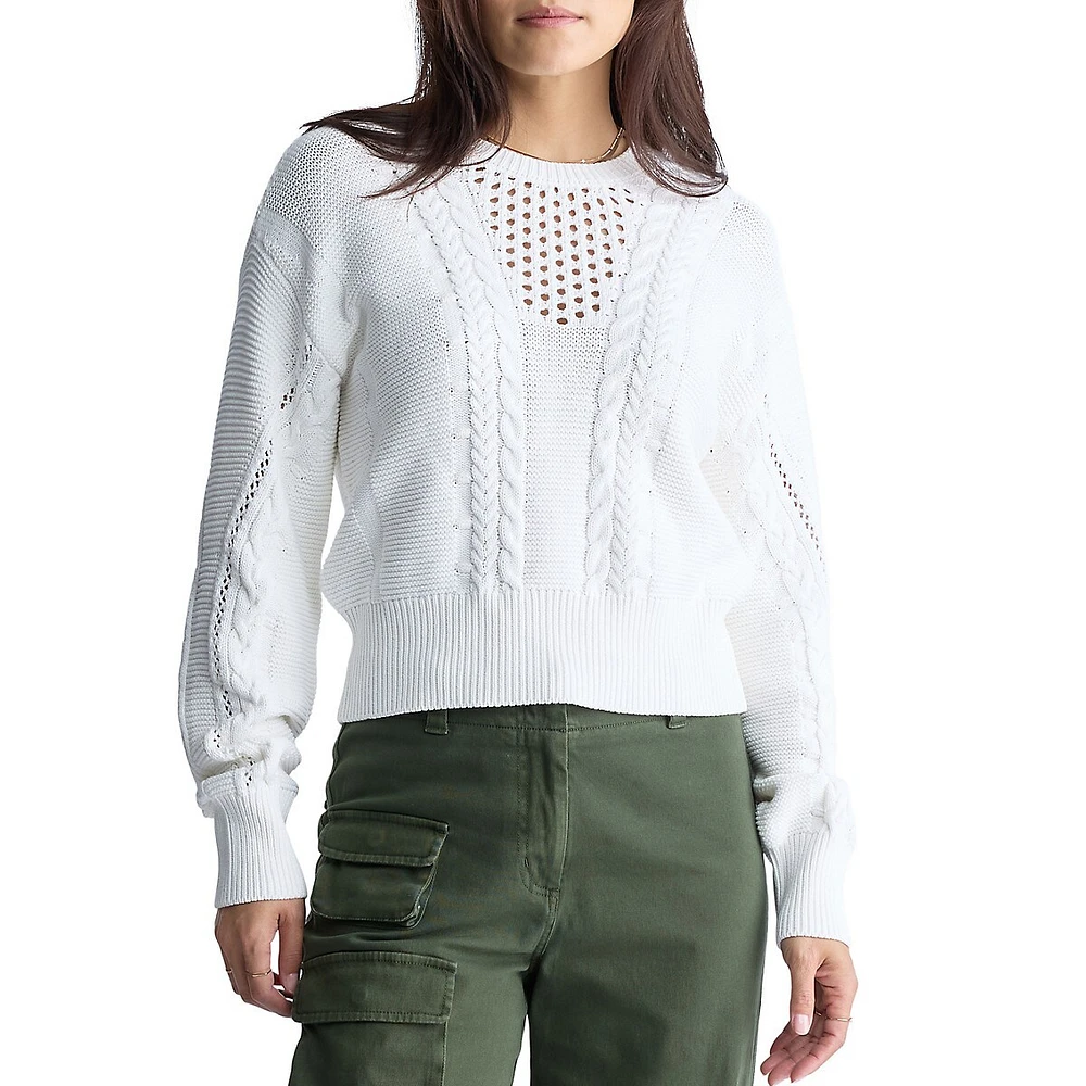 Camellia Openwork-Detail Cable-Knit Sweater