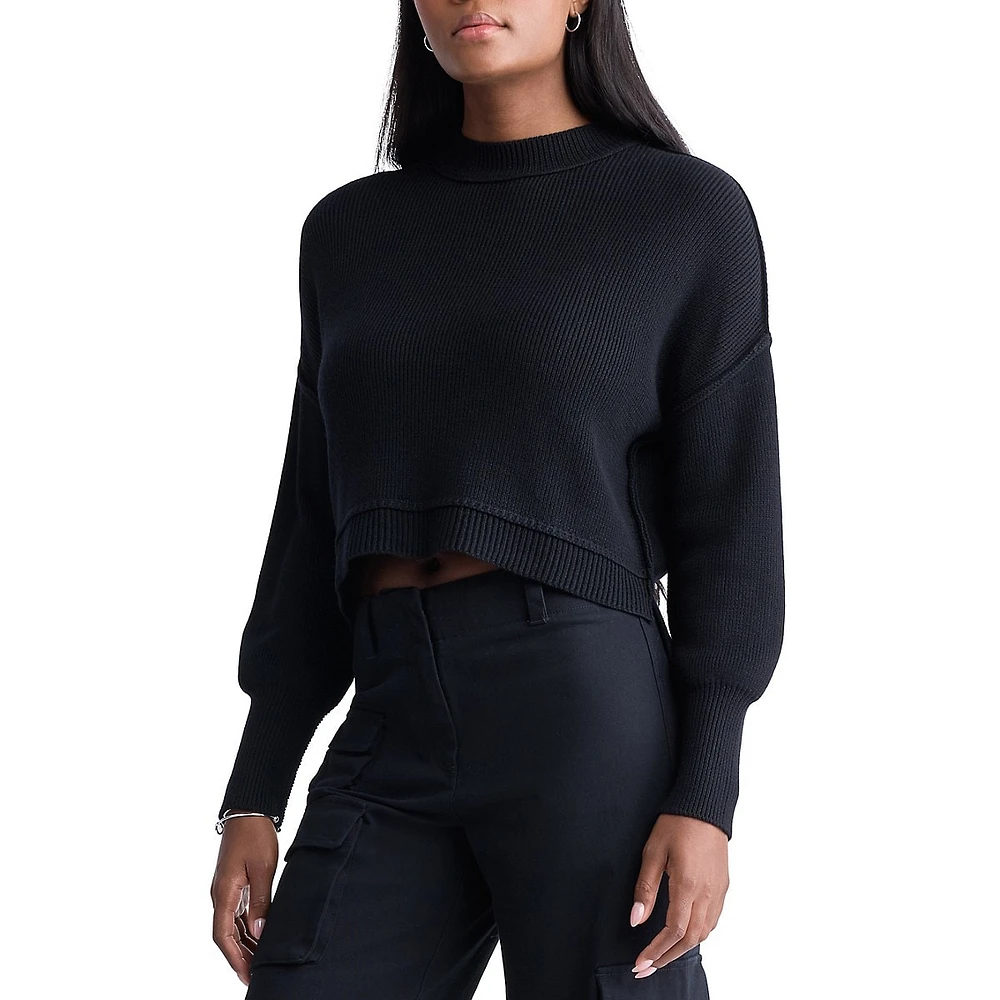 Seema Loose-Fit Piped-Seam Crop Sweater