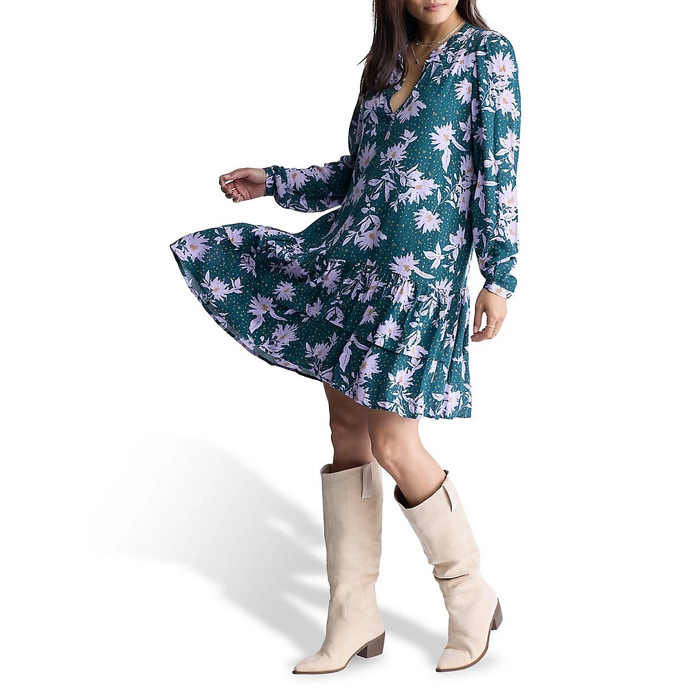 Dovie Floral Long-Sleeve Babydoll Mini Dress