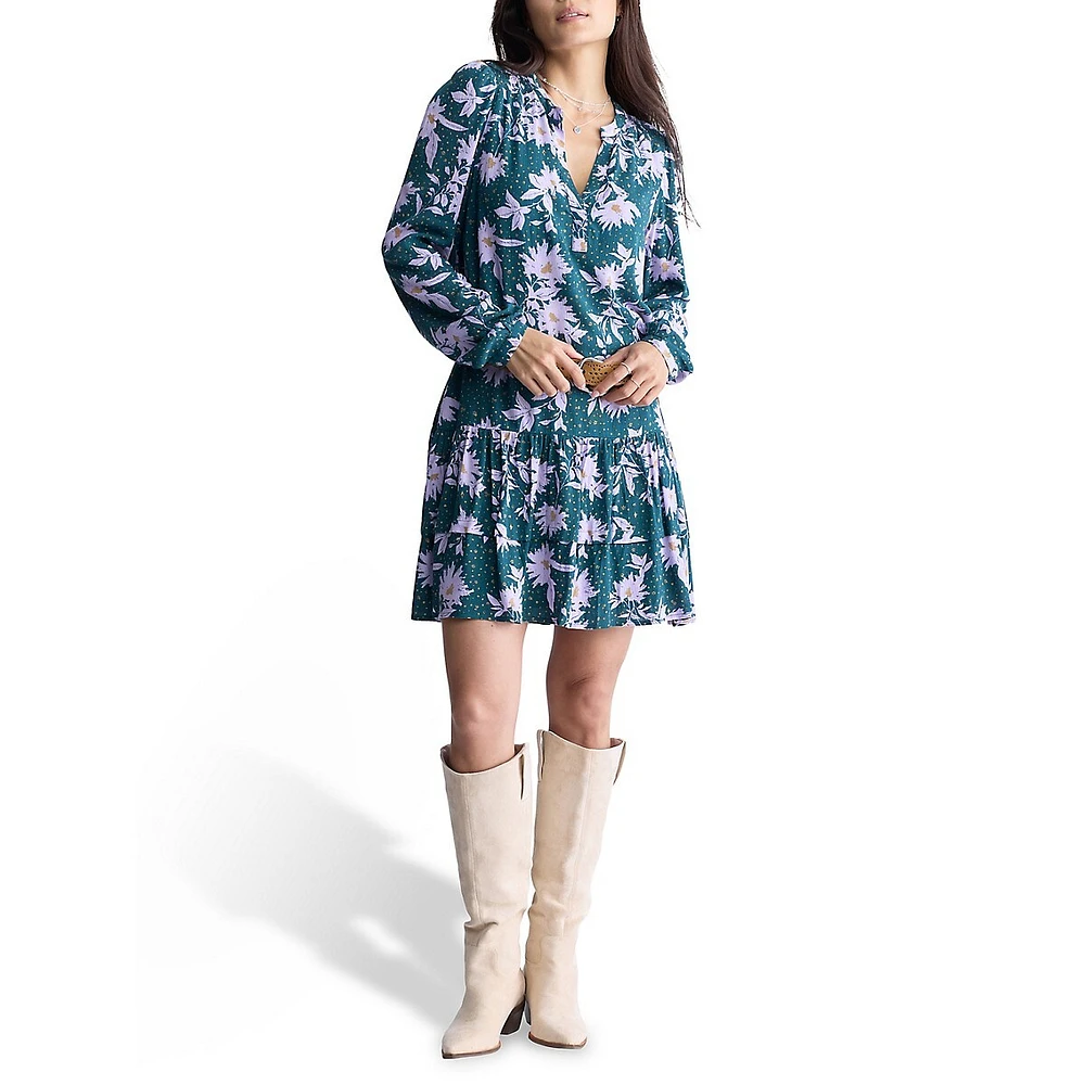 Dovie Floral Long-Sleeve Babydoll Mini Dress