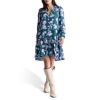 Dovie Floral Long-Sleeve Babydoll Mini Dress