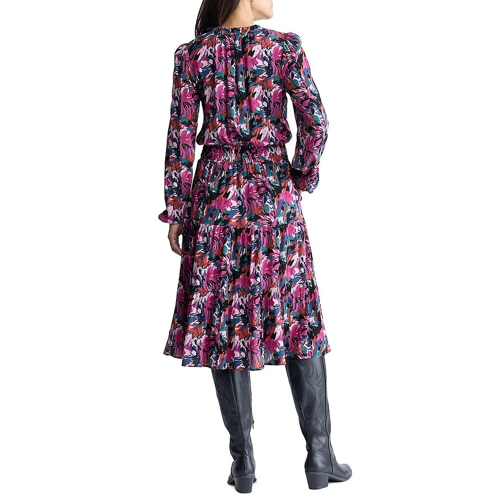 Karrigan Printed Shirred Midi Dress