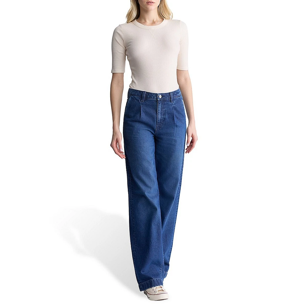 Addie High-Rise Wide-Leg Pleated Trouser Jeans