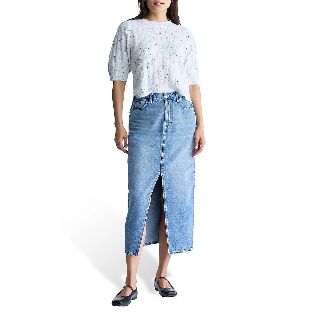 Samantha High-Rise 5-Pocket Denim Midi Skirt