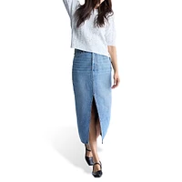 Samantha High-Rise 5-Pocket Denim Midi Skirt