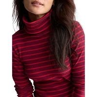 Mavra Striped Ribbed Turtleneck Top