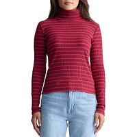 Mavra Striped Ribbed Turtleneck Top