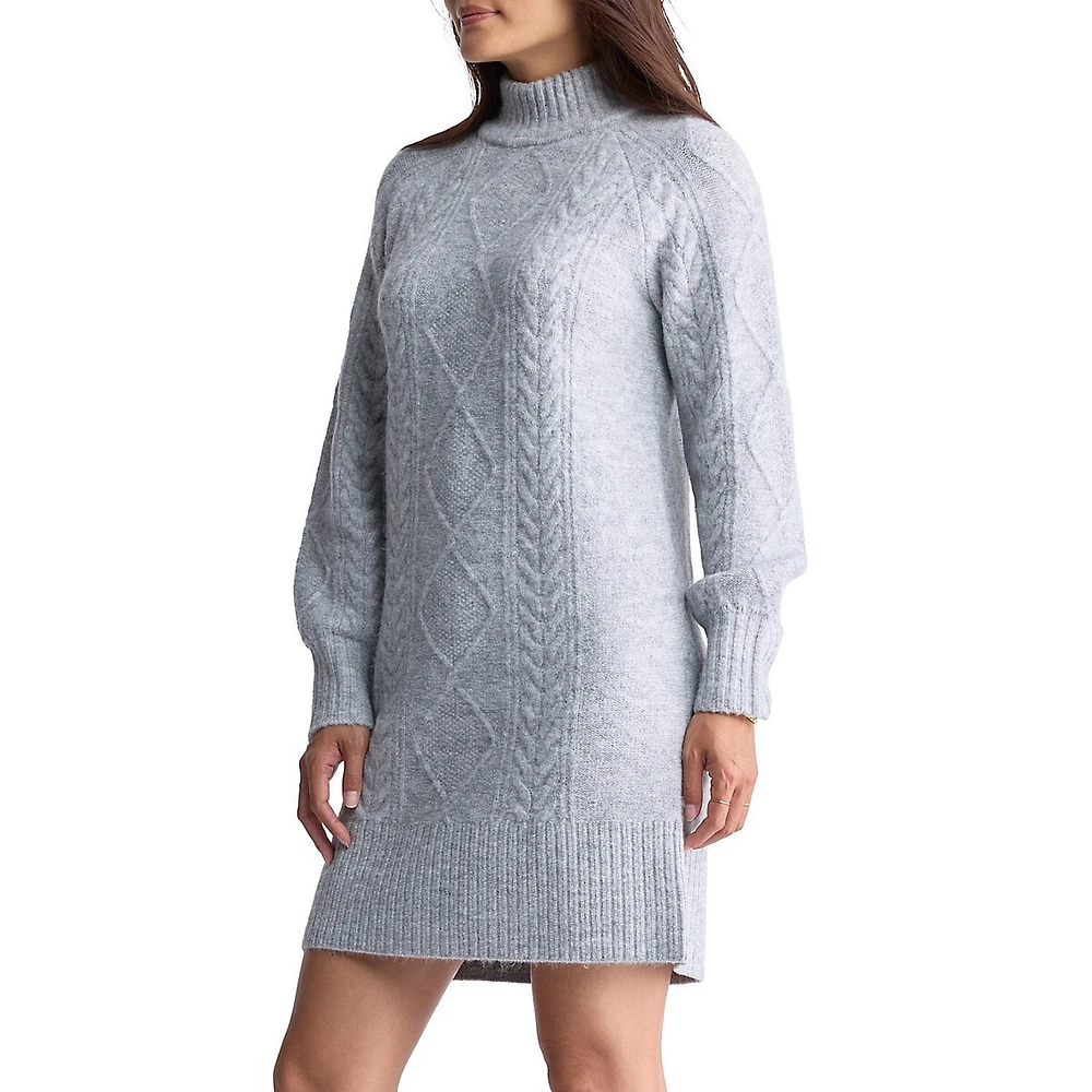 Levelle Cable-Knit Turtleneck Sweater Mini Dress