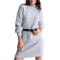 Levelle Cable-Knit Turtleneck Sweater Mini Dress