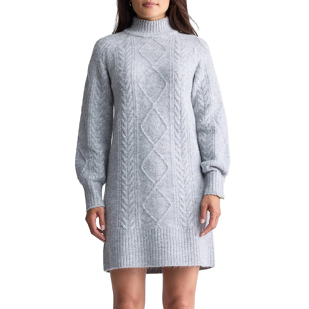 Levelle Cable-Knit Turtleneck Sweater Mini Dress