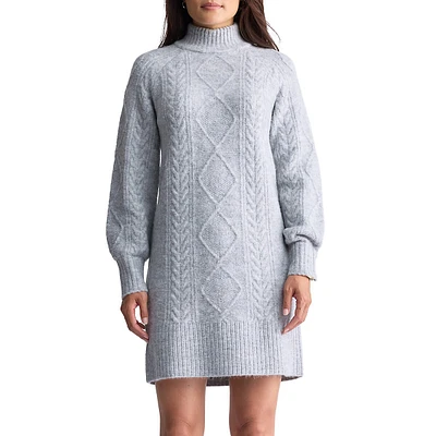 Levelle Cable-Knit Turtleneck Sweater Mini Dress