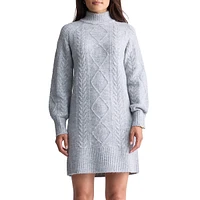 Levelle Cable-Knit Turtleneck Sweater Mini Dress