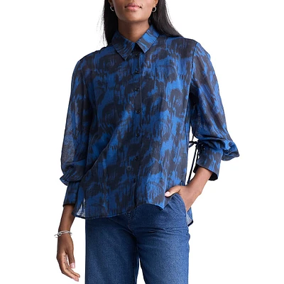 Abstract-Print Puff-Sleeve Shirt