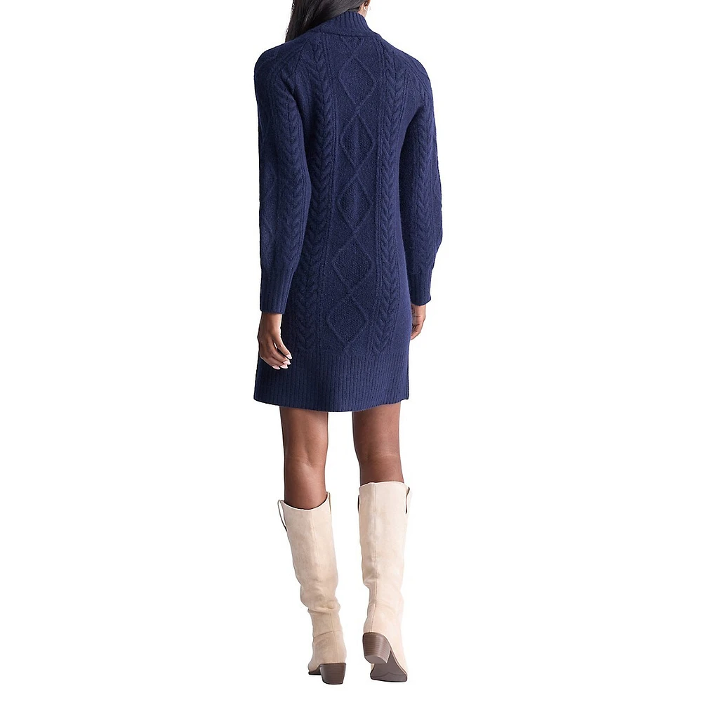 Cable-Knit Turtleneck Sweater Dress