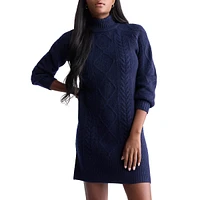 Cable-Knit Turtleneck Sweater Dress