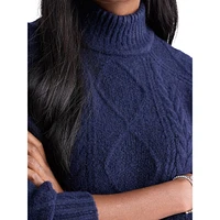 Cable-Knit Turtleneck Sweater Dress