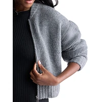 Cropped Rib-Knit Zip Cardigan