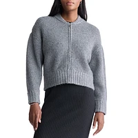 Cropped Rib-Knit Zip Cardigan