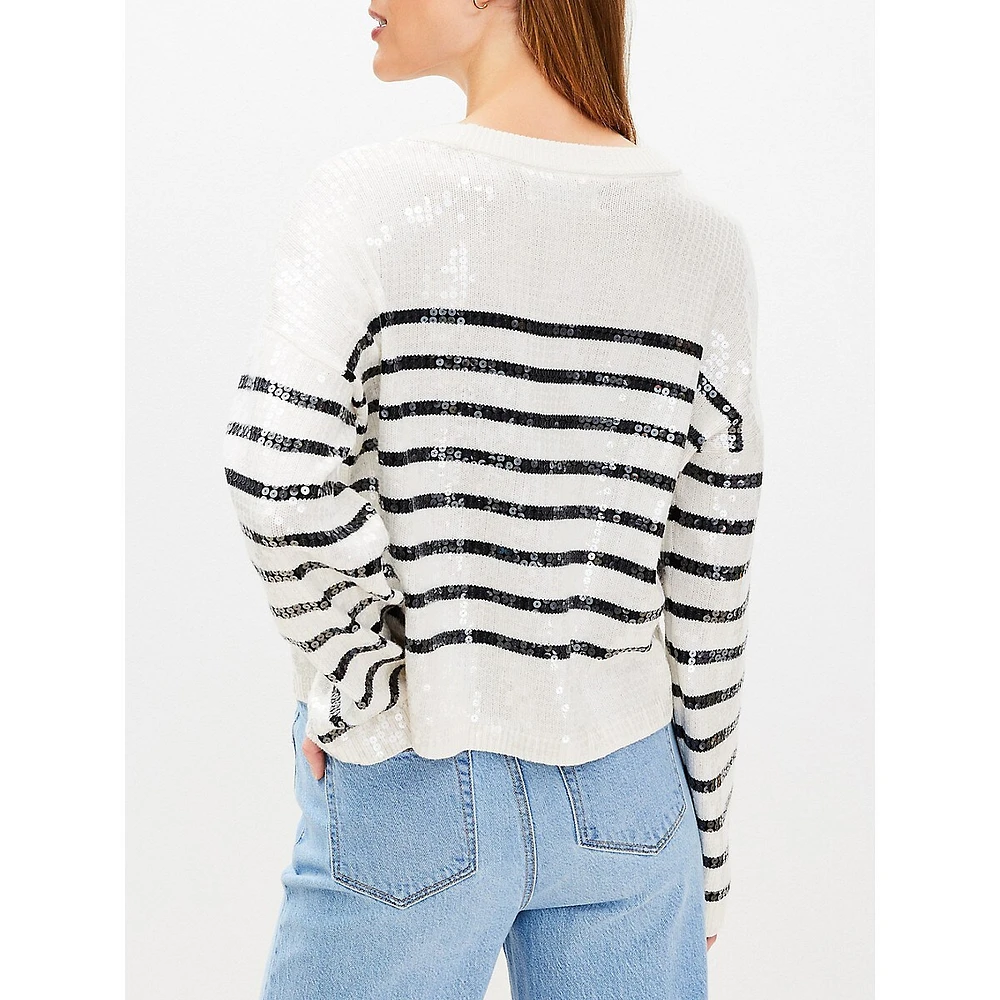 Striped Sequin Mock Neck Sweater