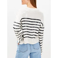 Striped Sequin Mock Neck Sweater