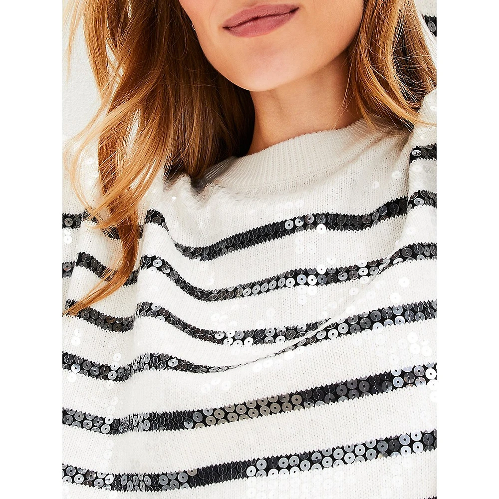 Striped Sequin Mock Neck Sweater