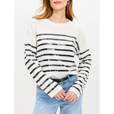 Striped Sequin Mock Neck Sweater