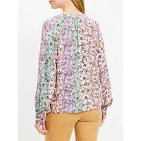 Herringbone Paisley Button Raglan Blouse