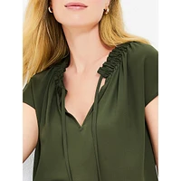 Ruffle Tie-Neck Mixed-Media Top