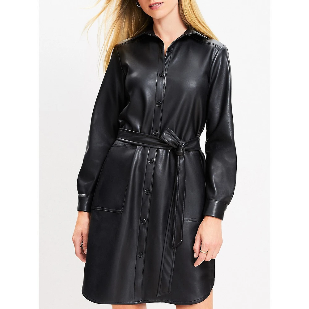 Faux Leather Long Sleeve Shirtdress