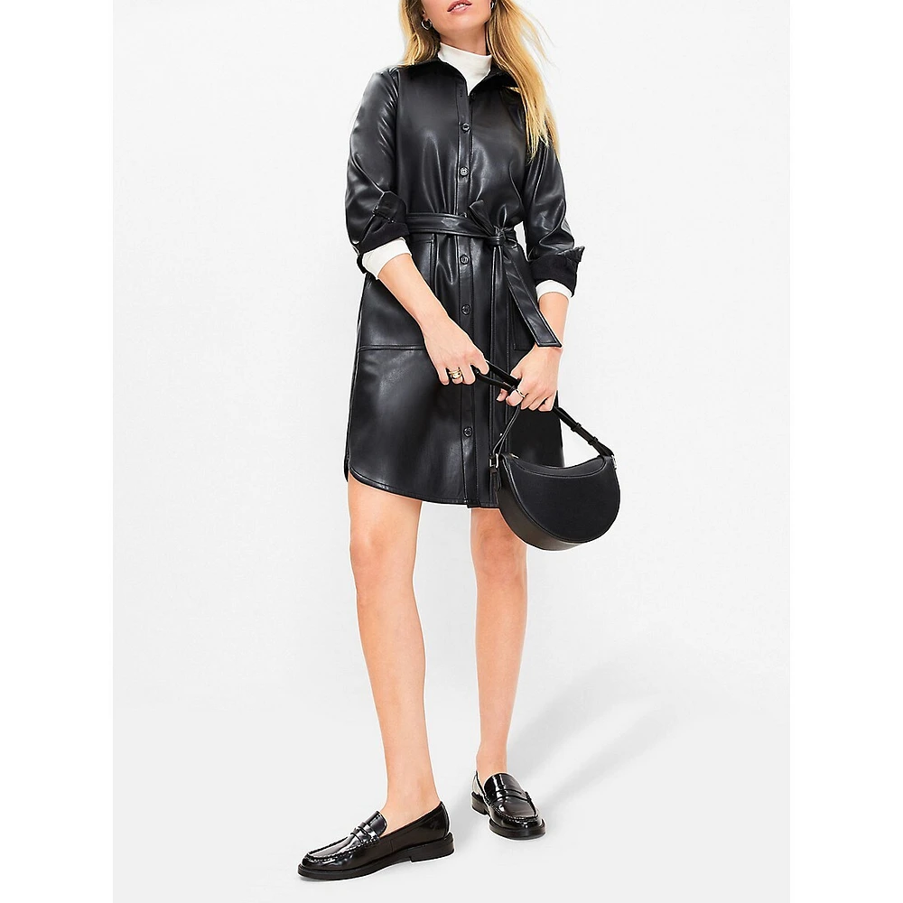 Faux Leather Long Sleeve Shirtdress