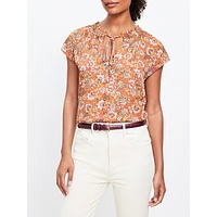 Floral Ruffle Tie-Neck Mixed-Media Top