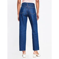 Pintucked High Rise Straight Jeans Refined Dark Indigo Wash