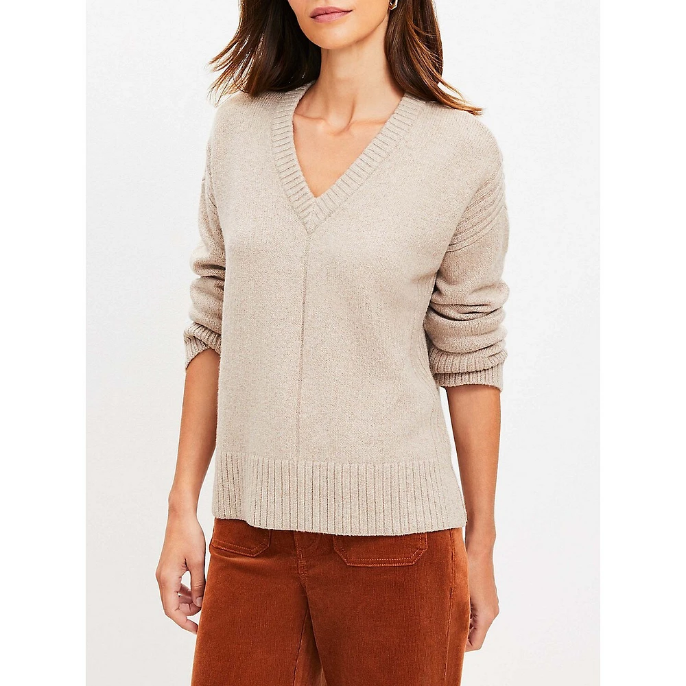 Rib Trim Wide Sleeve V-Neck Sweater